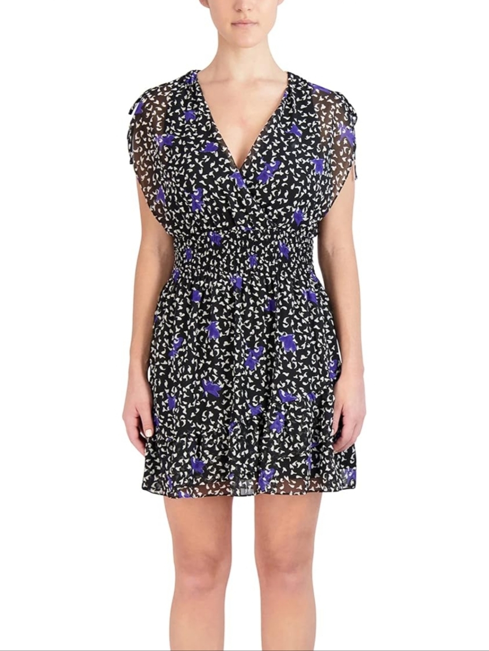 BCBGMaxAzria Black & Blue Floral Surplice Mini Dress